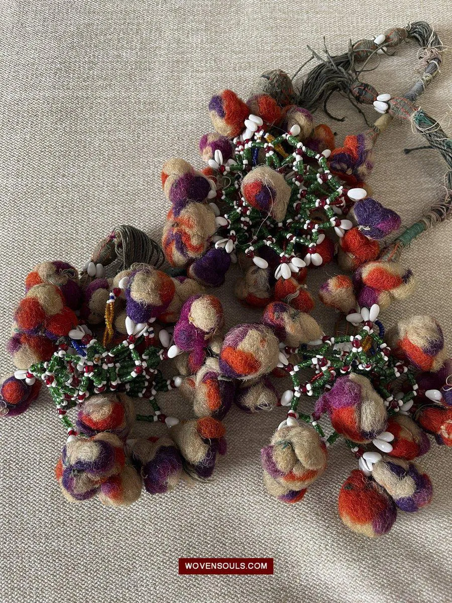 1554 SOLD Rare Vintage Beaded Camel Wool Tassels