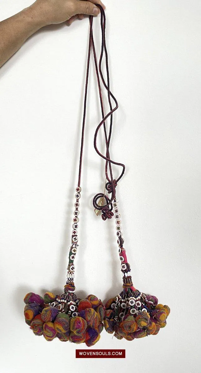 1556 SOLD - Gorgeous Vintage Beaded Camel Wool Tassels
