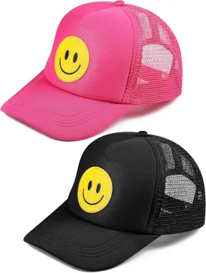 2 Pcs Smile Face Baseball Cap Smile Trucker Hat Mesh Adjustable Baseball Cap Retro Preppy Hats for Women