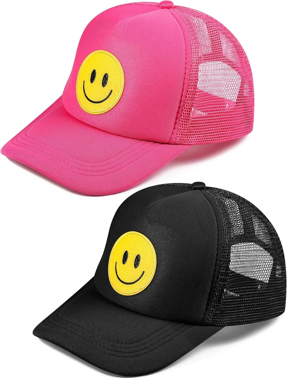 2 Pcs Smile Face Baseball Cap Smile Trucker Hat Mesh Adjustable Baseball Cap Retro Preppy Hats for Women