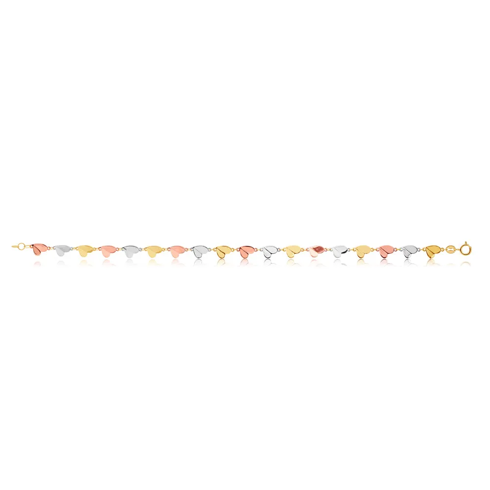 9ct Multi Tone Heart Link 19cm Bracelet