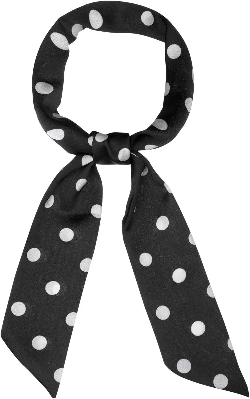 Allegra K 50s Skinny Silky Scarf Polka Dots Waistband Long Narrow Neckscarf Bag Handle Accessory