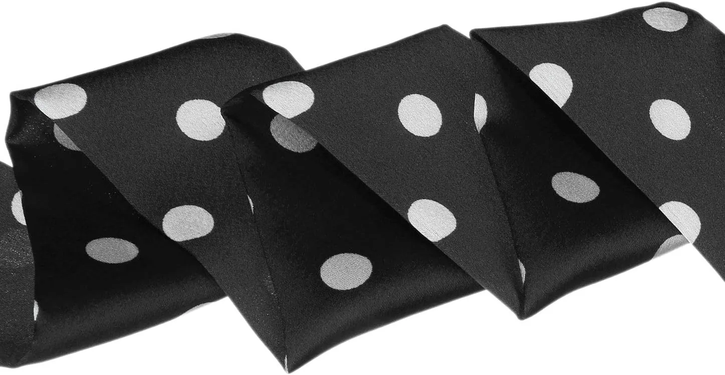 Allegra K 50s Skinny Silky Scarf Polka Dots Waistband Long Narrow Neckscarf Bag Handle Accessory