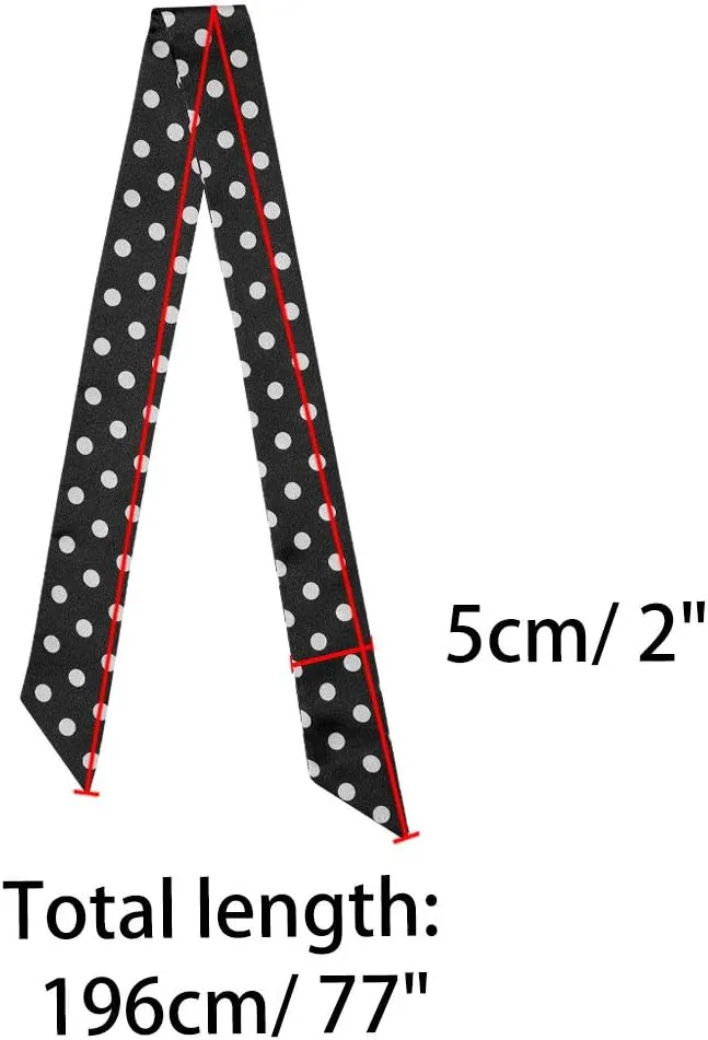 Allegra K 50s Skinny Silky Scarf Polka Dots Waistband Long Narrow Neckscarf Bag Handle Accessory