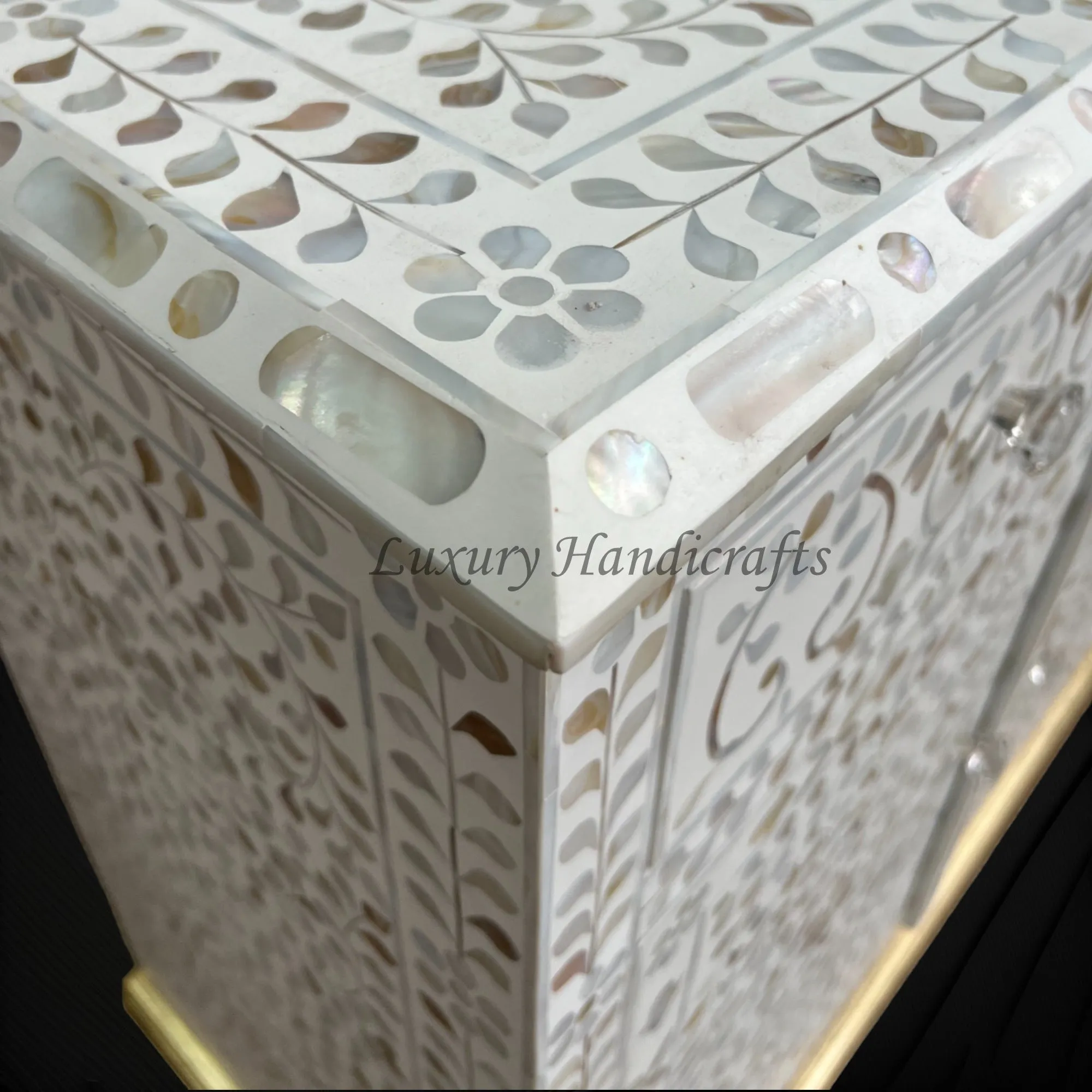 Arabic Mother Of Pearl Inlay Cabinet White