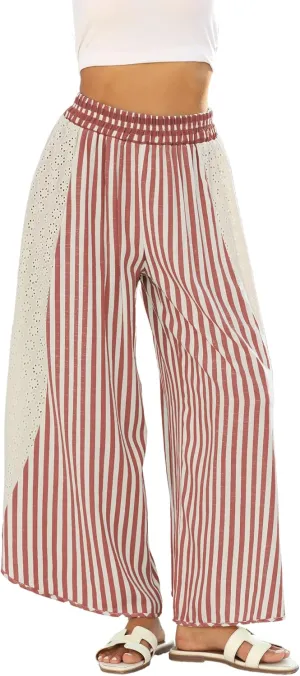 Athlisan Womens Summer Casual Loose Striped Wide Leg Lounge Pants Elastic Waist Palazzo Trousers