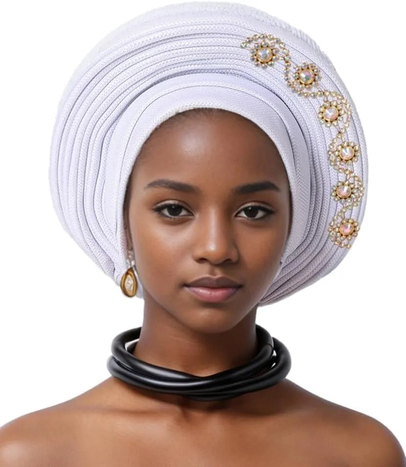 Auto Gele African Head Tie of Nigeria Aso Oke Headwraps Hat Turban Wedding Party Gorgeous Stone Hair Wear Cap for Women