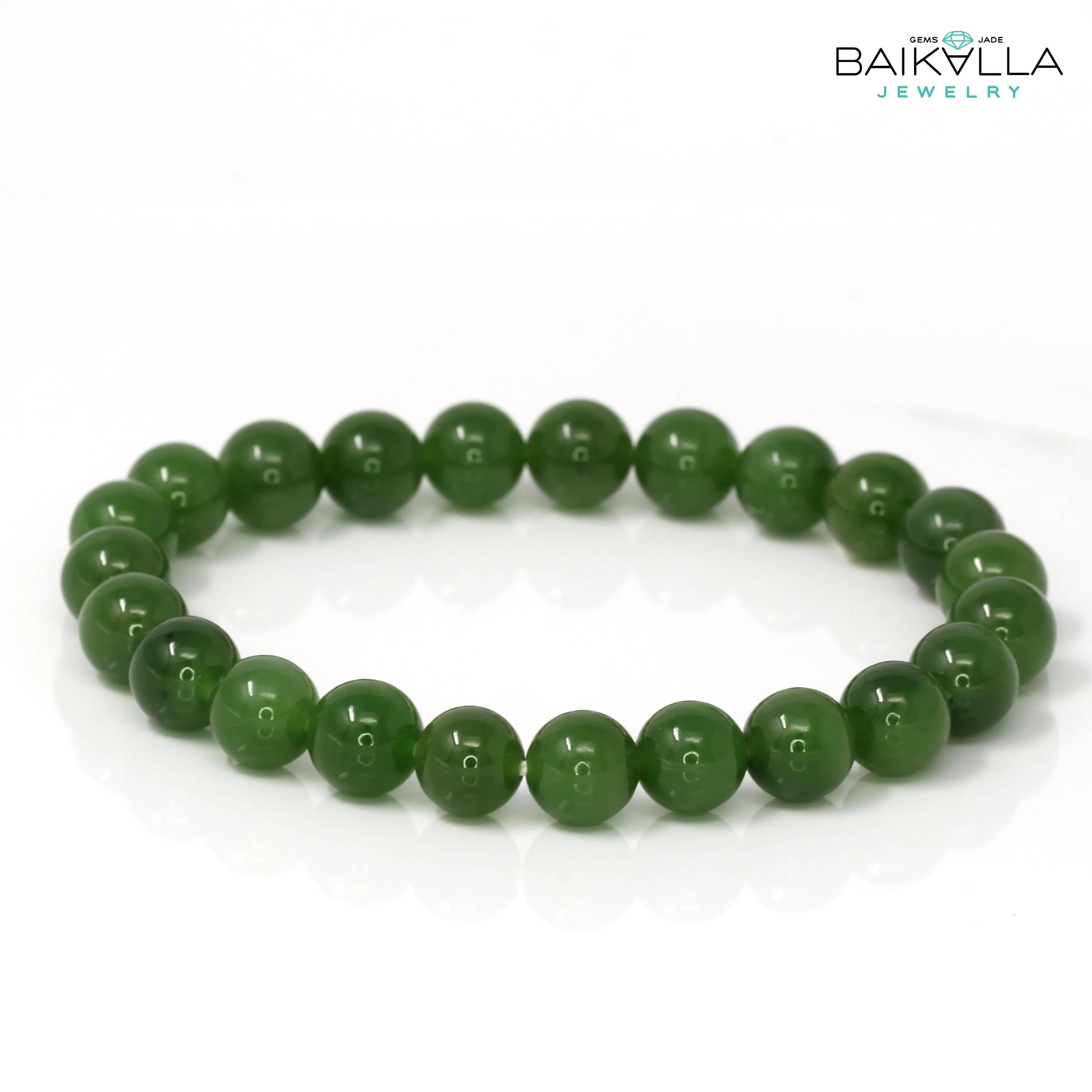Baikalla Genuine Green Nephrite Jade Beads Bracelet ( 8mm & 9.5mm)