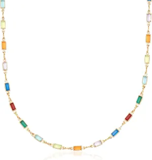 Barzel 18K Gold Plated Multi Stone Crystal Baguette Necklace for Women - Made In Brazil