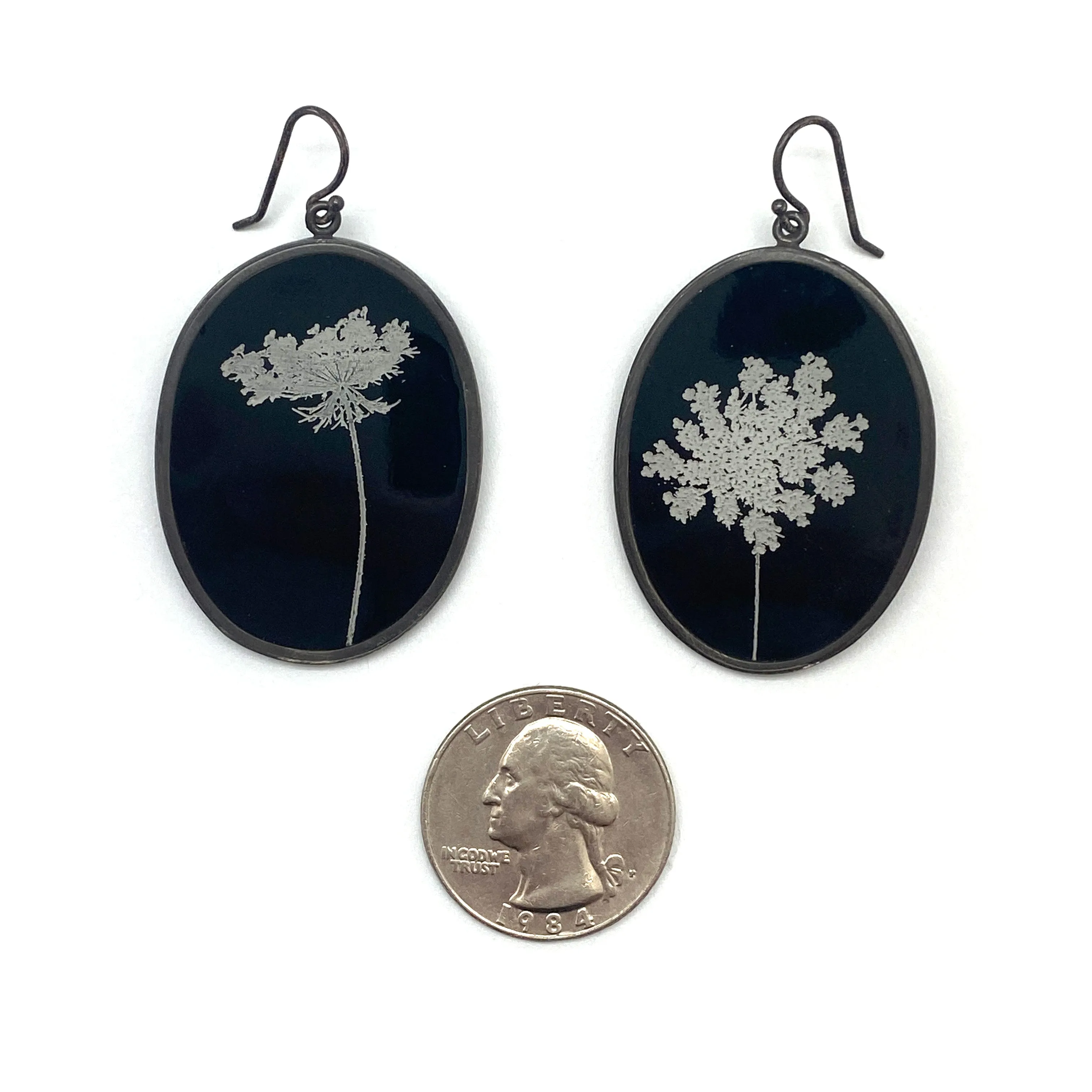 Black and White Floral Earrings