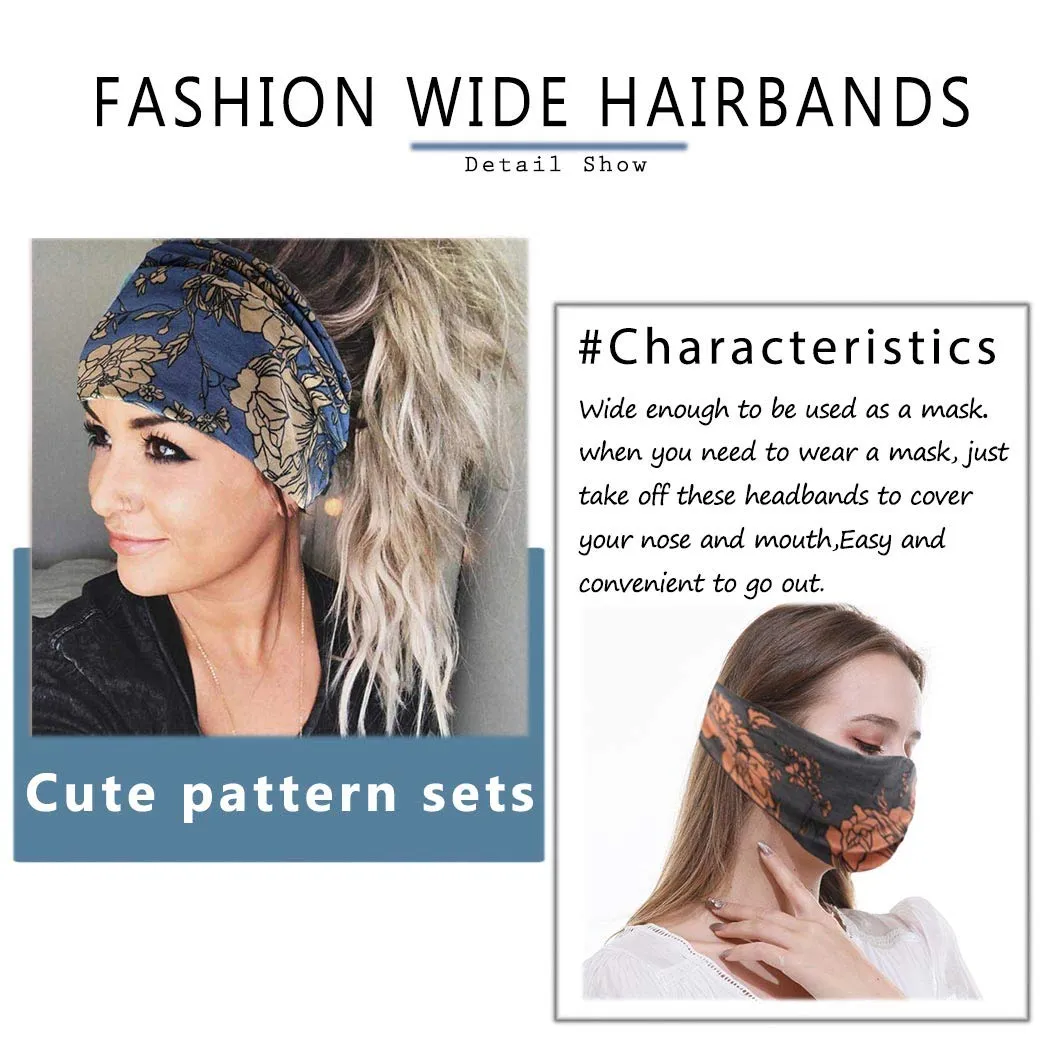 Boho Bandeau Headbands Wide Knot Hair Band Stretch Turban Head Wraps Fashion Hair Accessories for Women 3 Pcs (Boho)