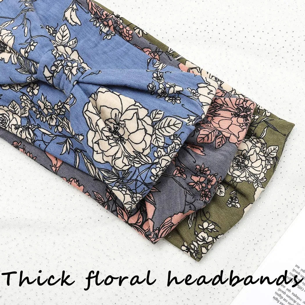 Boho Bandeau Headbands Wide Knot Hair Band Stretch Turban Head Wraps Fashion Hair Accessories for Women 3 Pcs (Boho)