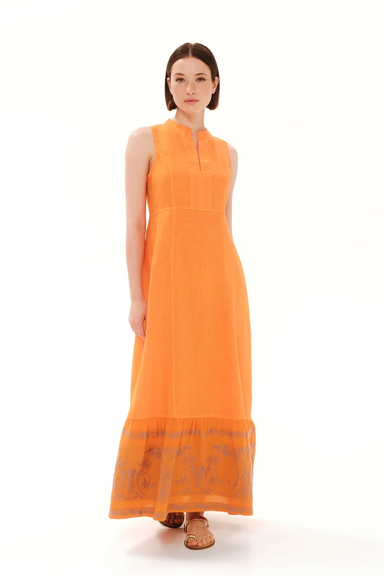 Cami Halter Neck Linen Dress Orange