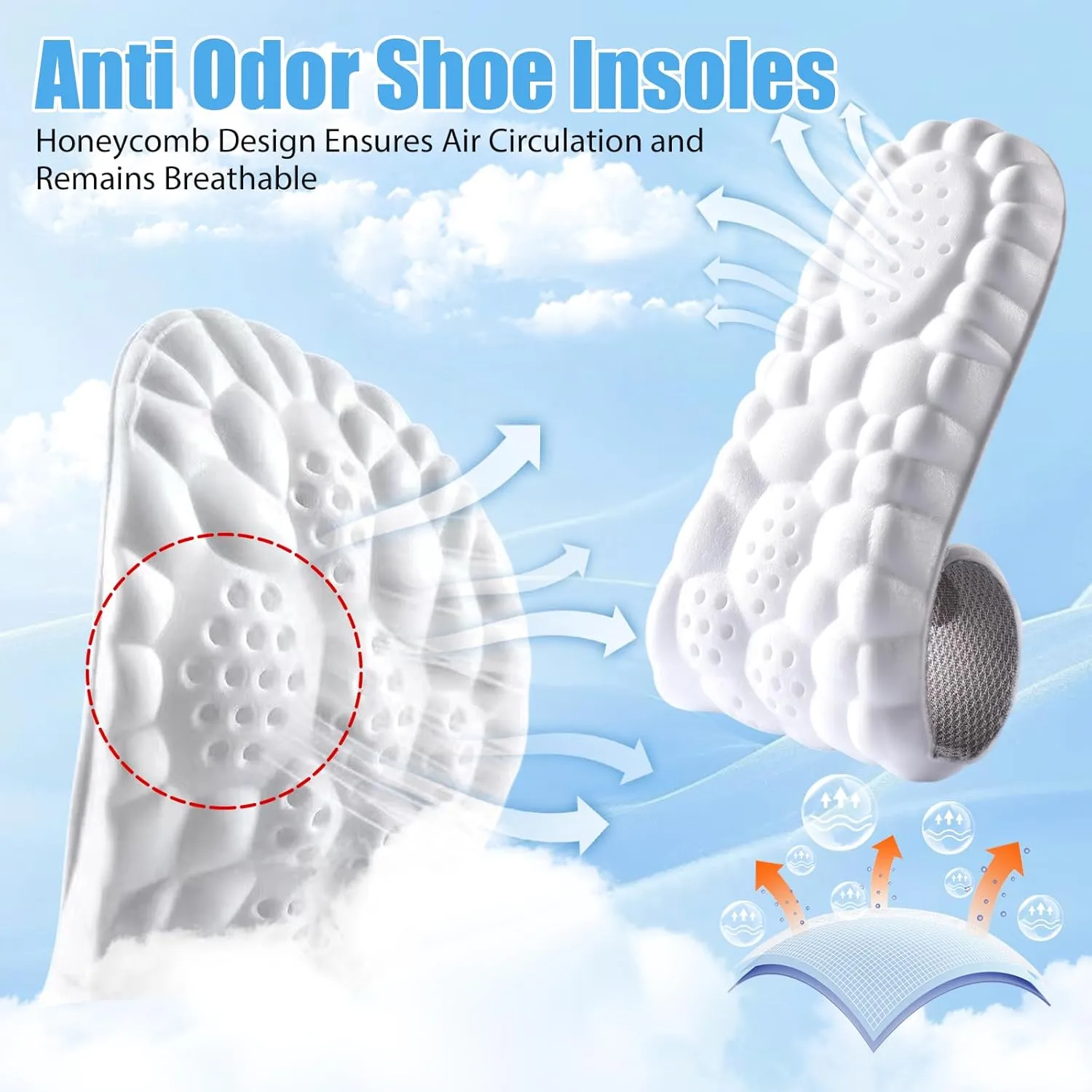 Cloud Insole, Ultra Comfort Insoles, Orthopedic Insoles for Women & Men - Plantar Fasciitis Insoles - Sports Shoe Insoles, Anti Fatigue, Shock Absorption, Foot Pain Relief (Gray, Women: US 4-8.5)