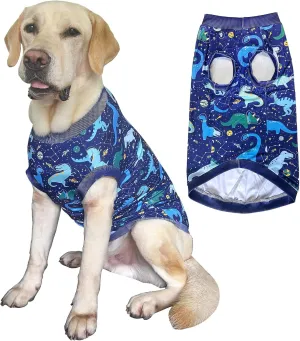 Dog Navy Sleeveless T Shirts with Universe Dinosaur Pattern Printed Soft Vest for Large Dogs (2XL, Vest)