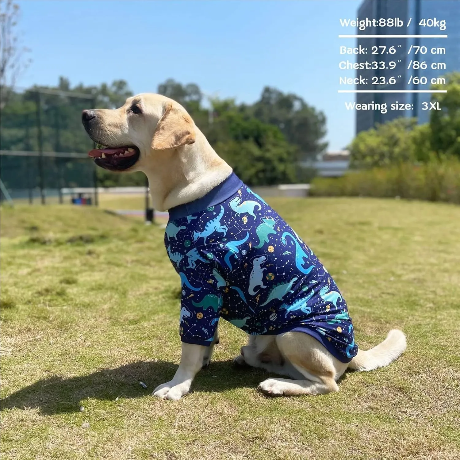 Dog Navy T Shirts with Universe Dinosaur Pattern Printed Pet Shirt Softable Pajamas for Large Dogs (XXL, Navy)