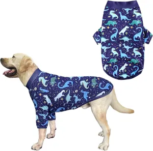 Dog Navy T Shirts with Universe Dinosaur Pattern Printed Pet Shirt Softable Pajamas for Large Dogs (XXL, Navy)