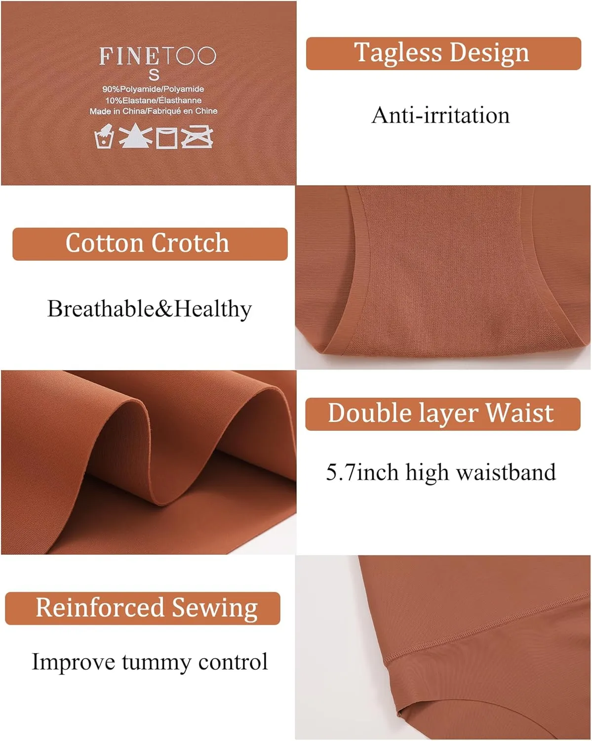 FINETOO Tummy Control Underwear for Women High Waisted Nylon Brief No Show Womens Bikini Seamless Panties 4pack S-XXXL