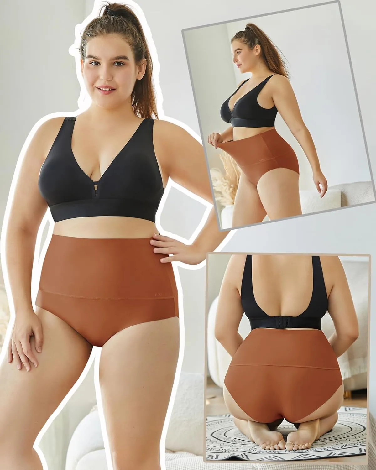 FINETOO Tummy Control Underwear for Women High Waisted Nylon Brief No Show Womens Bikini Seamless Panties 4pack S-XXXL