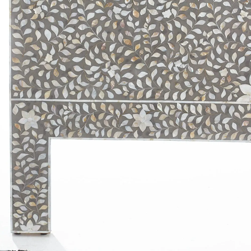 Floral MOP Inlay Headboard Grey