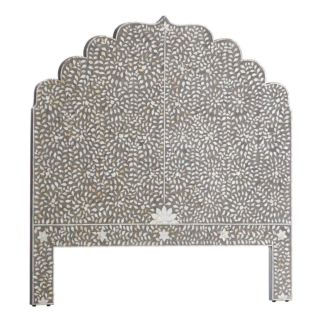 Floral MOP Inlay Headboard Grey
