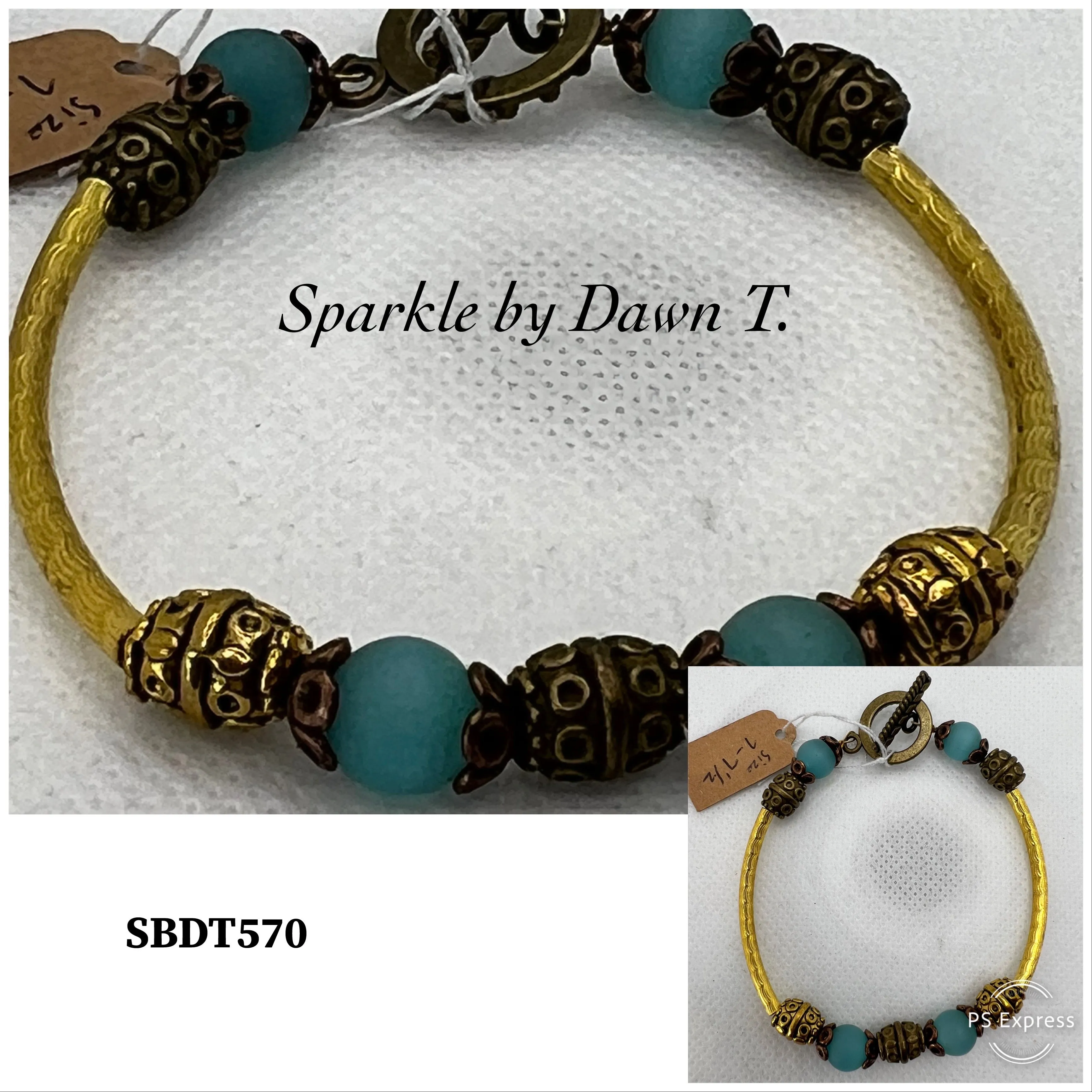 Frosted Lake Blue Beads and Mixed Metals Bracelet