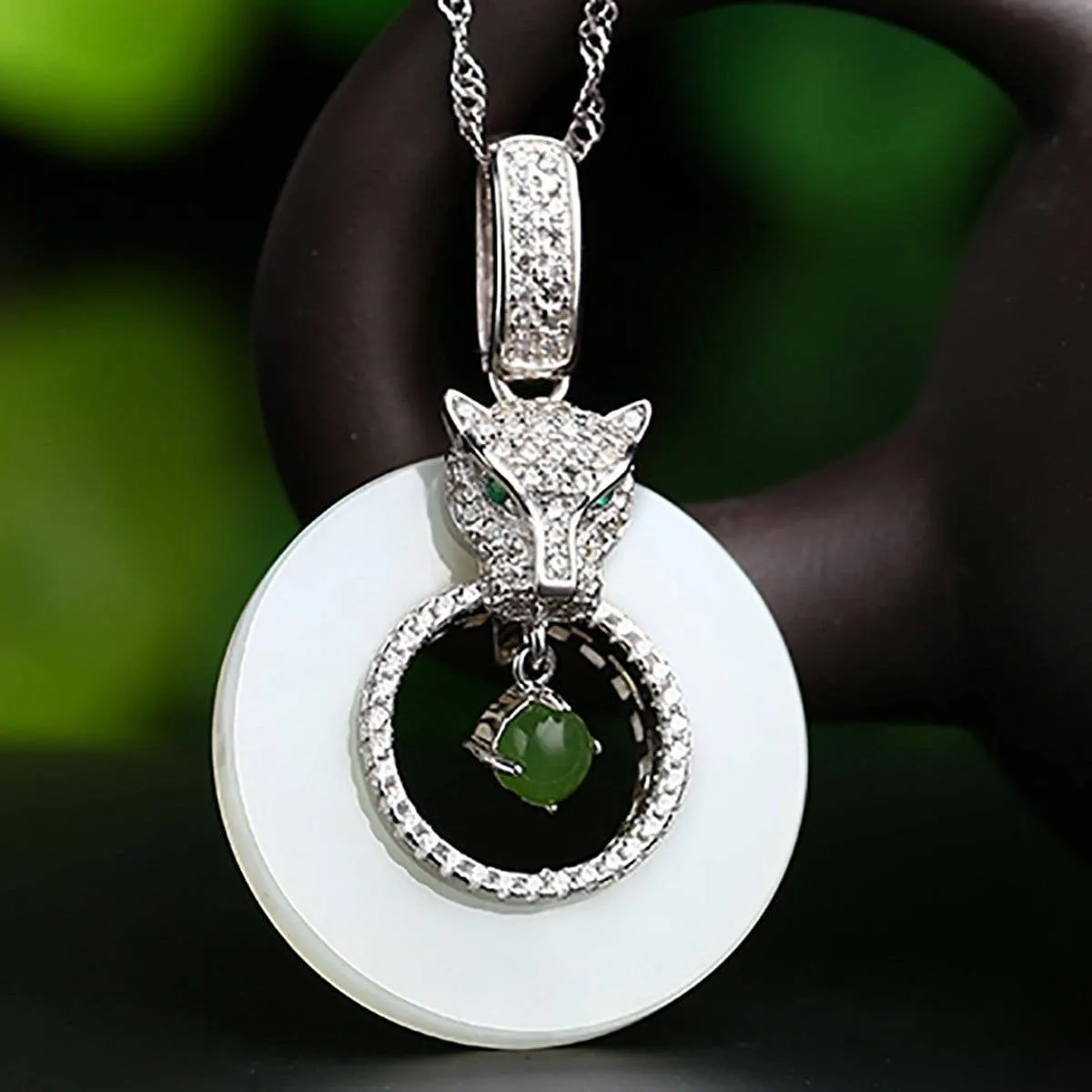 Genuine Green and White Nephrite Jade Leopard Necklace with CZ(Rose Gold Plated or Silver)