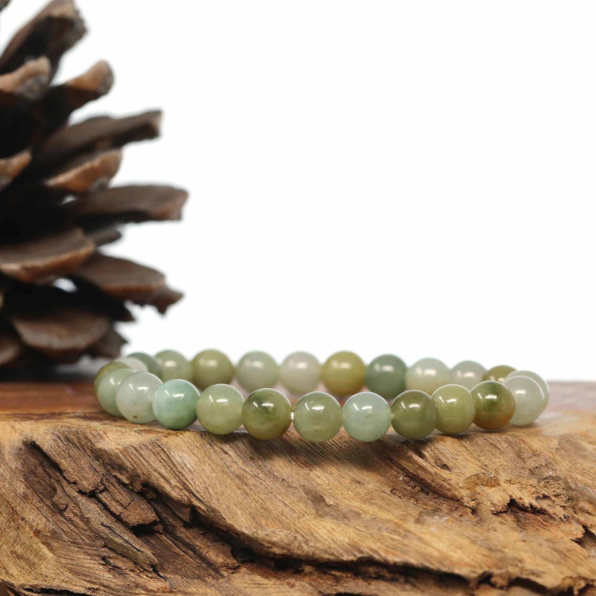 Genuine Jadeite Jade Round Multi Color Beads Bracelet (7.5mm)