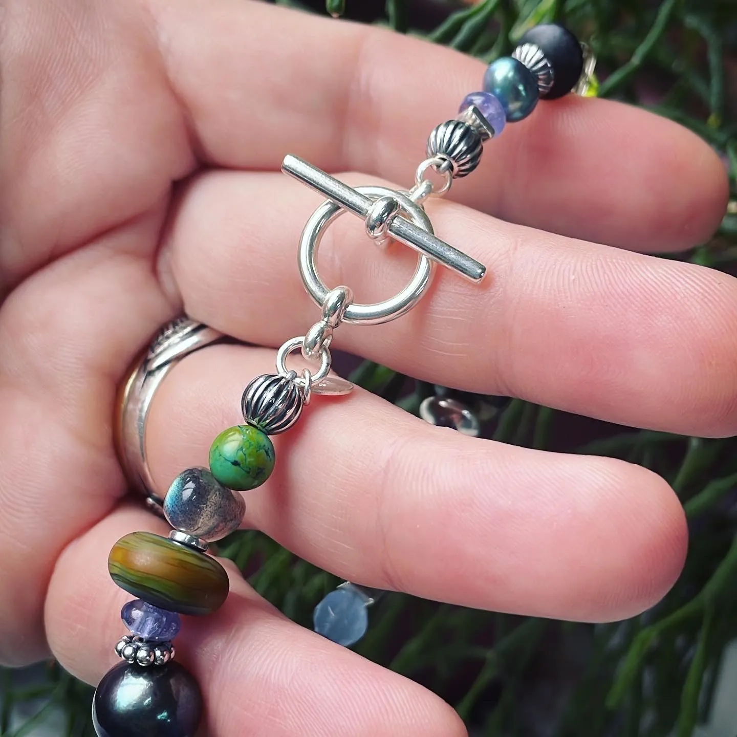 Green and Gray Multi Beaded Bracelet