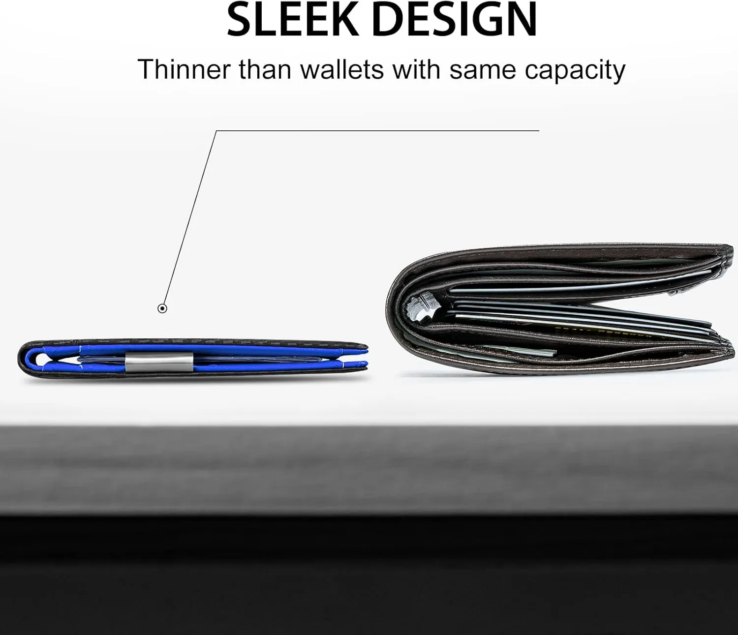 GSOIAX Men's Slim RFID Blocking Leather Wallet with Money Clip | Minimalist Carbon Fiber Bifold Credit Card Holder | 11 Card Slots | Gift Box Included(Carbon Blue)