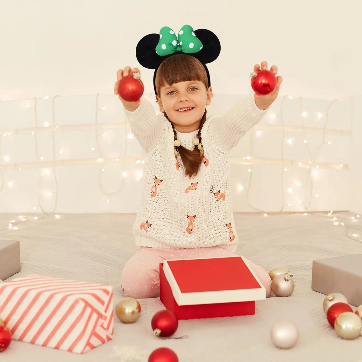 Handmade Mouse Ears Headband for Women and Girls, Polka Dot Bow Minnie Ears Costume Accessories
