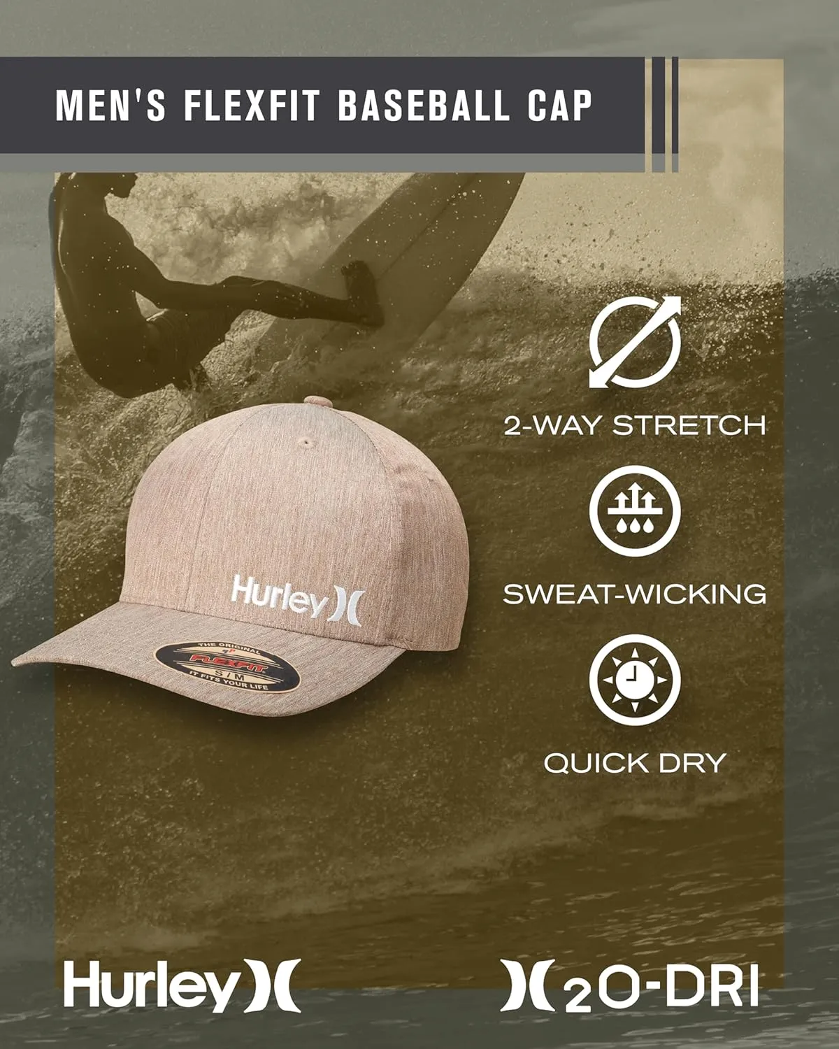 Hurley Men's Baseball Cap - Flexfit Curve Bill Fitted Trucker Hat for Men (S-XL)