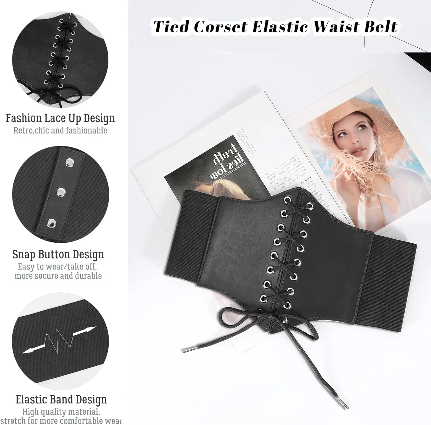 JASGOOD 3 Pack Women Elastic Corset Waist Belt Lace-up Tied Costume Belts for Women