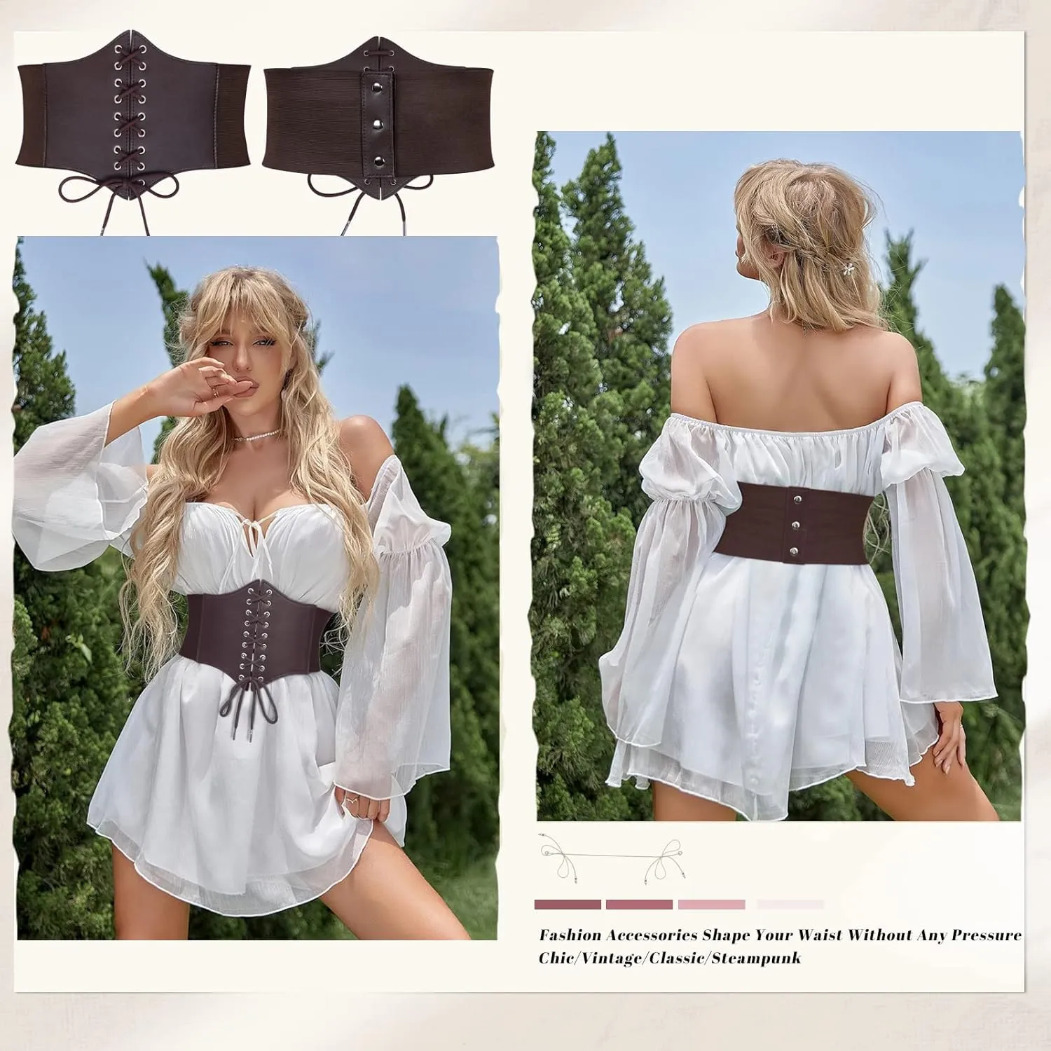 JASGOOD 3 Pack Women Elastic Corset Waist Belt Lace-up Tied Costume Belts for Women