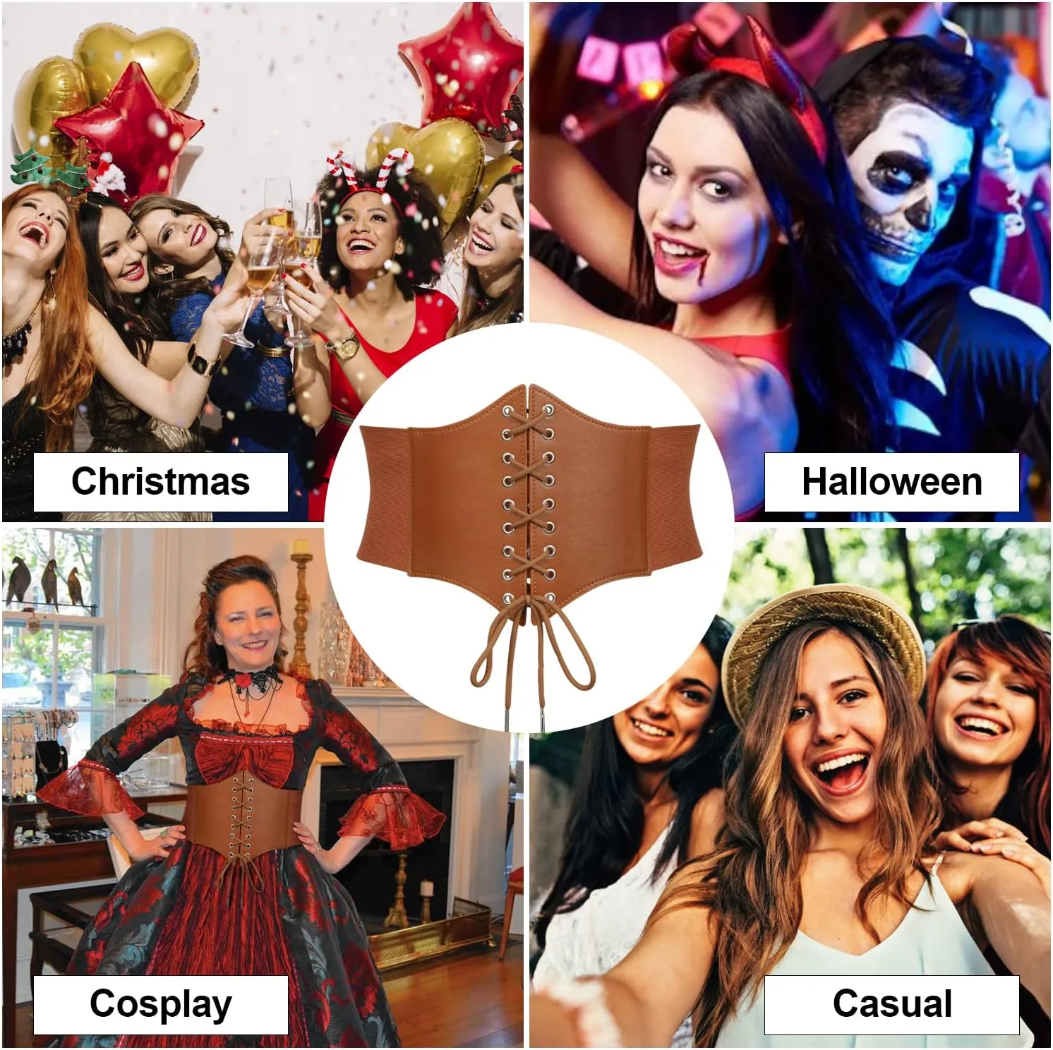 JASGOOD 3 Pack Women Elastic Corset Waist Belt Lace-up Tied Costume Belts for Women