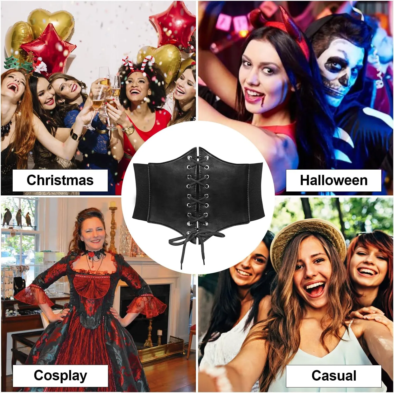 JASGOOD Womens Elastic Costume Waist Belt Lace-up Tied Waspie Corset Belts for Women