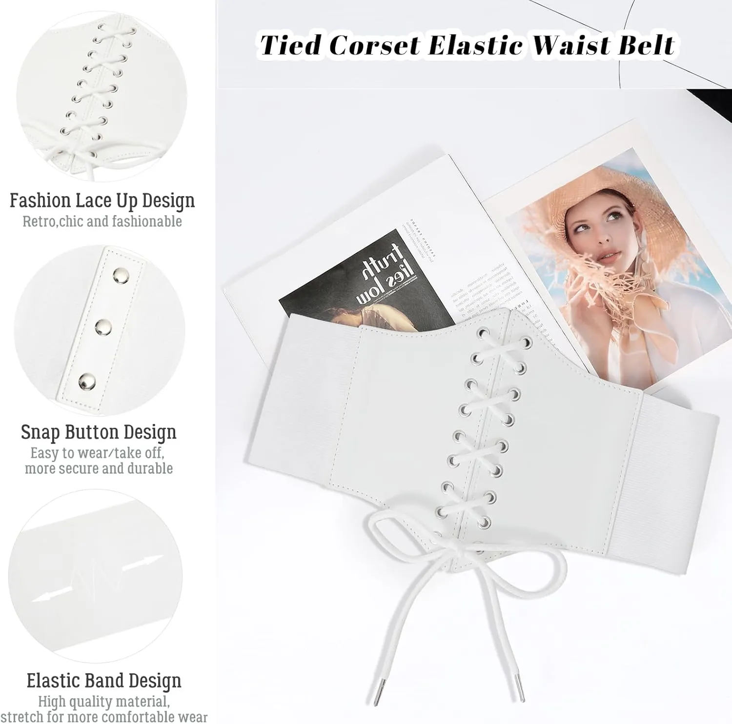 JASGOOD Womens Elastic Costume Waist Belt Lace-up Tied Waspie Corset Belts for Women