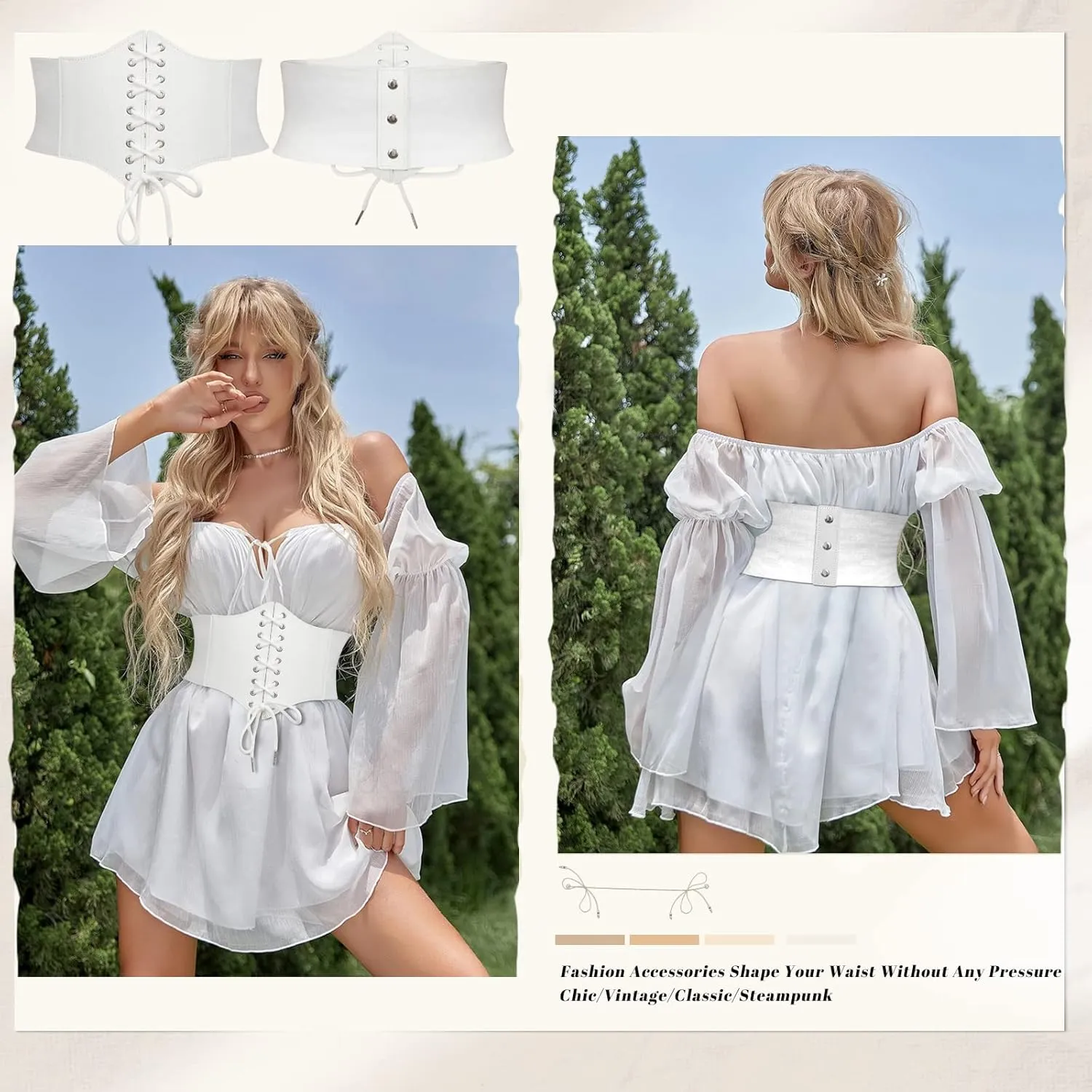 JASGOOD Womens Elastic Costume Waist Belt Lace-up Tied Waspie Corset Belts for Women