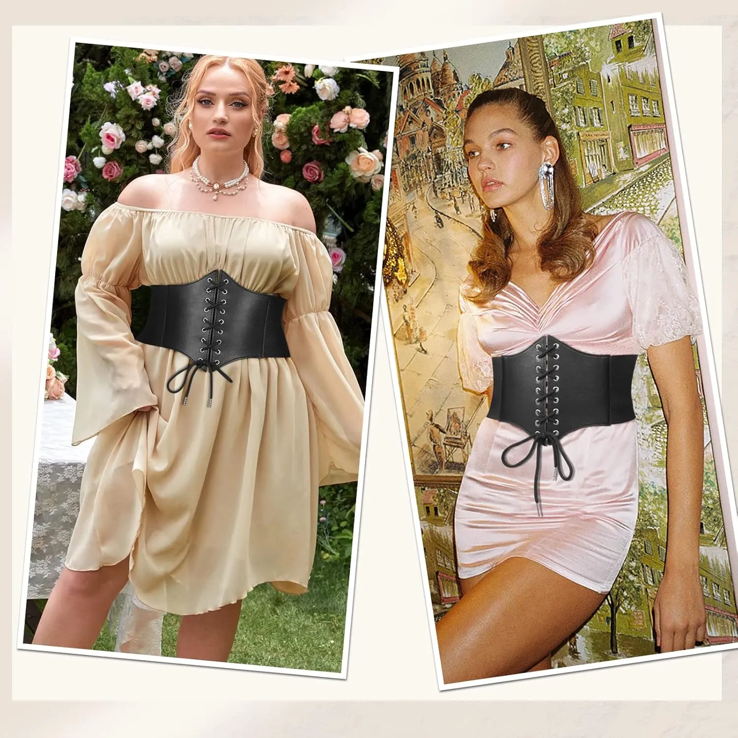 JASGOOD Womens Elastic Costume Waist Belt Lace-up Tied Waspie Corset Belts for Women
