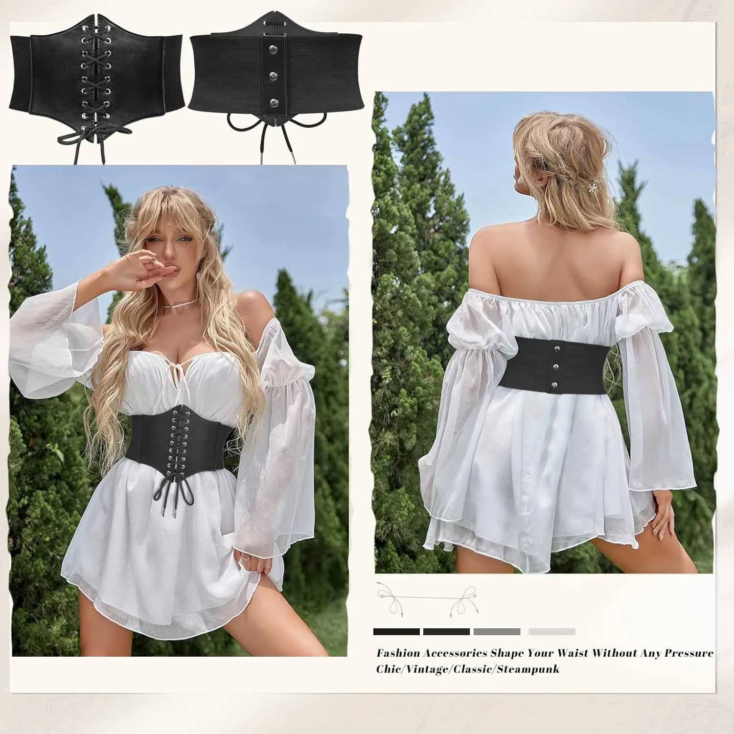 JASGOOD Womens Elastic Costume Waist Belt Lace-up Tied Waspie Corset Belts for Women