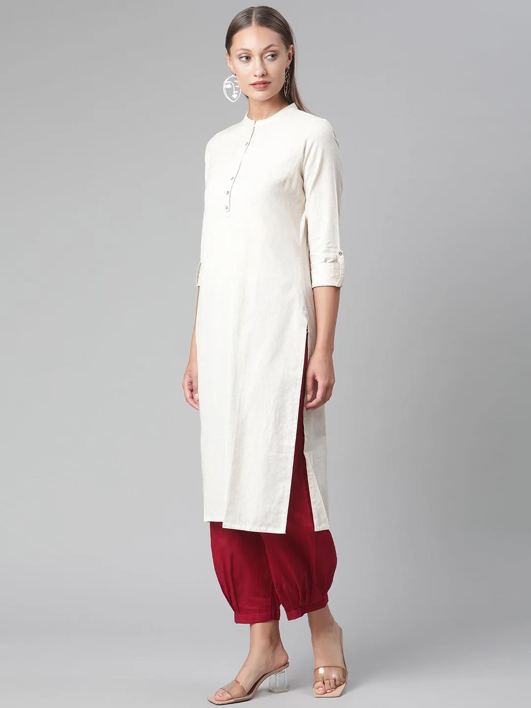 Jashvi Solid Beige Cotton Kurta