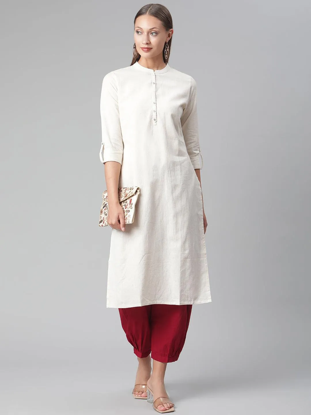 Jashvi Solid Beige Cotton Kurta