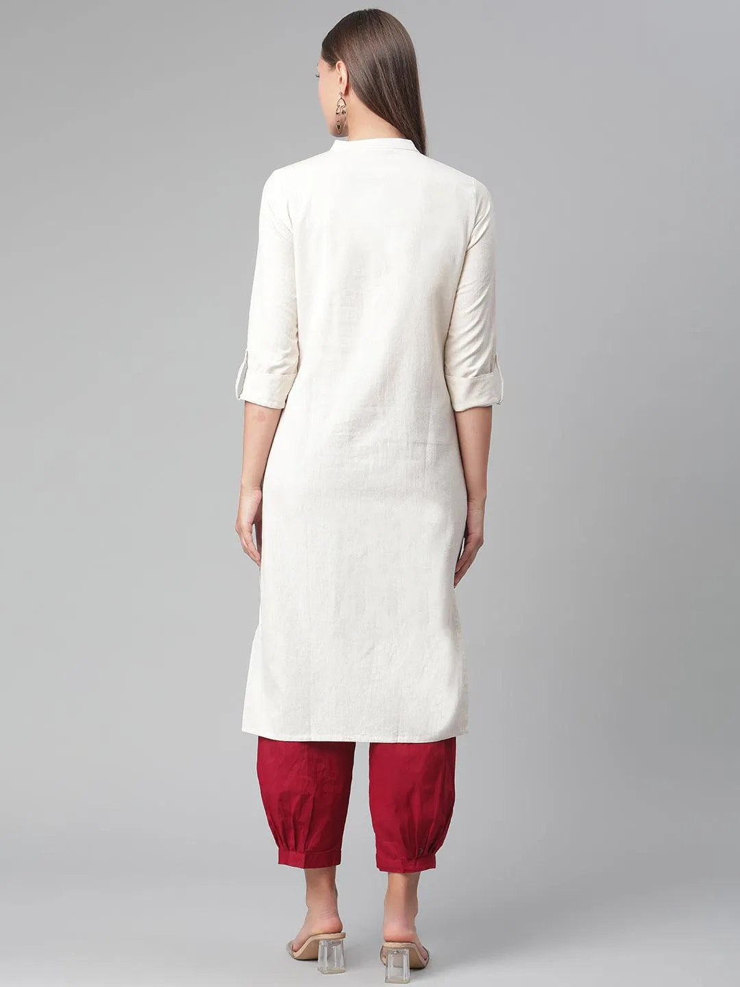Jashvi Solid Beige Cotton Kurta