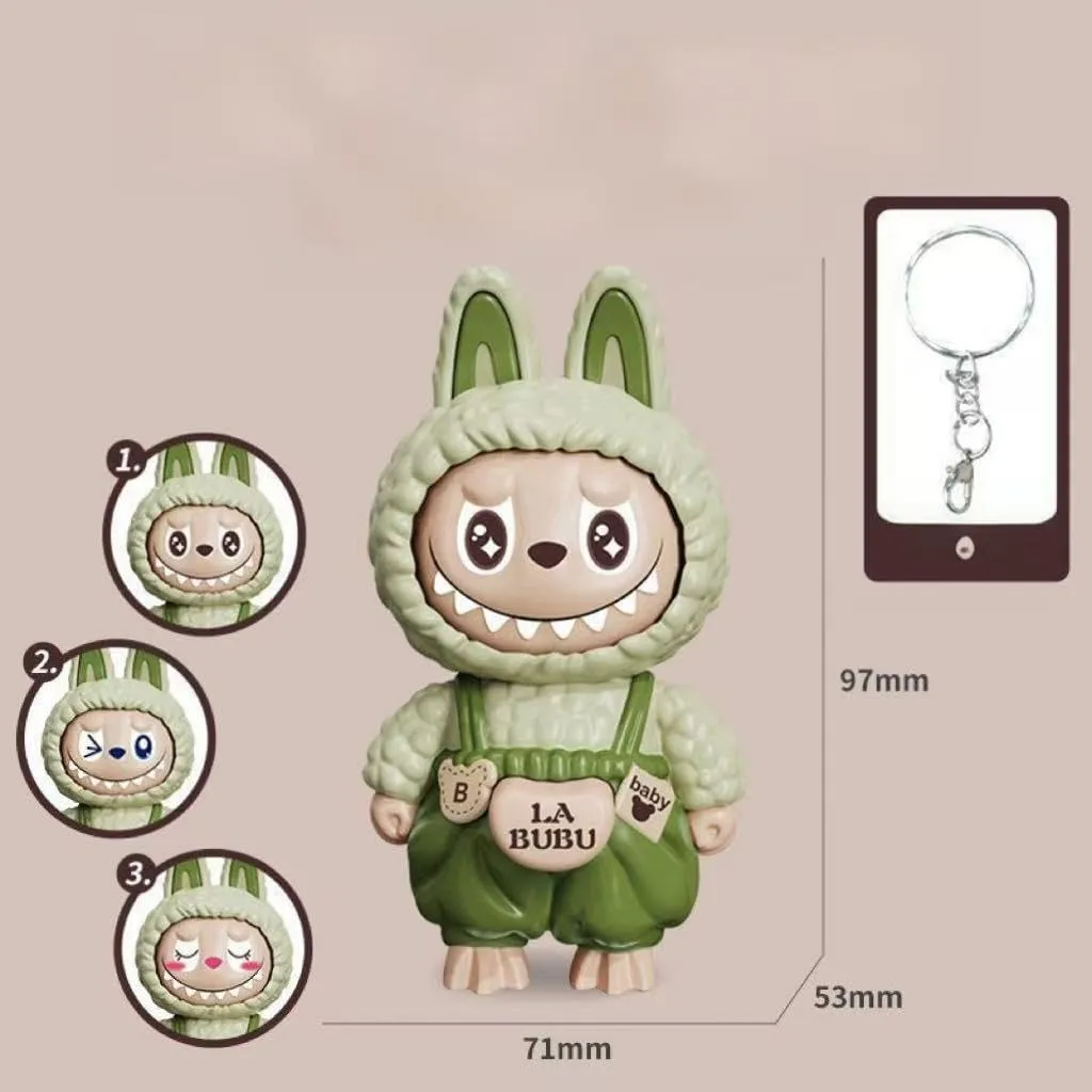 Labubu Keychain with Changeable Faces, Cartoon Key Chain for Bag Charms Handbag Purse Backpack Accessories-Green