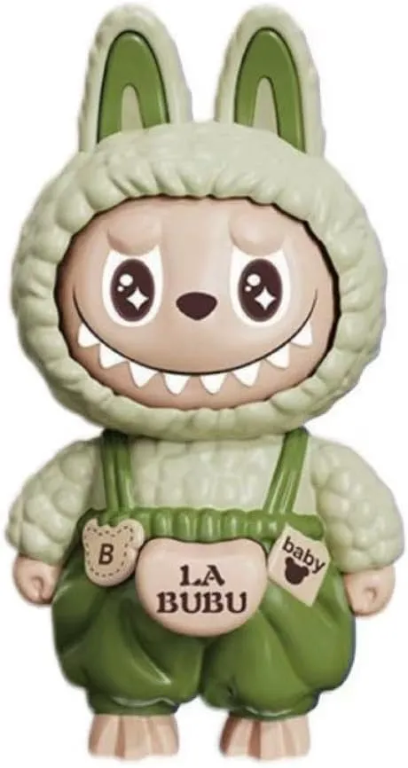 Labubu Keychain with Changeable Faces, Cartoon Key Chain for Bag Charms Handbag Purse Backpack Accessories-Green