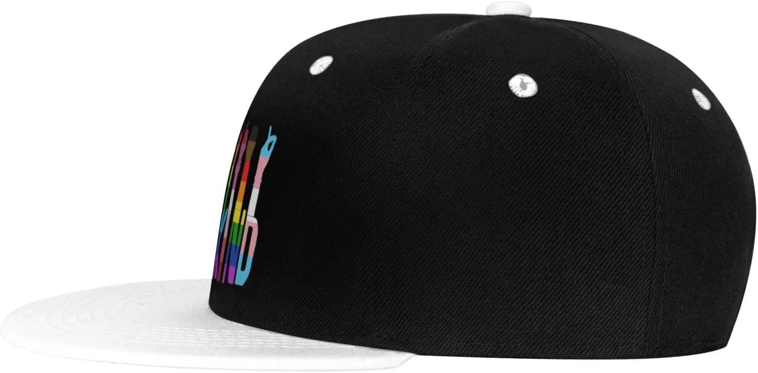 LGBTQ Pride Flag Dad Hat Flat Brim Trucker Hats Women Funny Novelty Snapback Baseball Cap,White