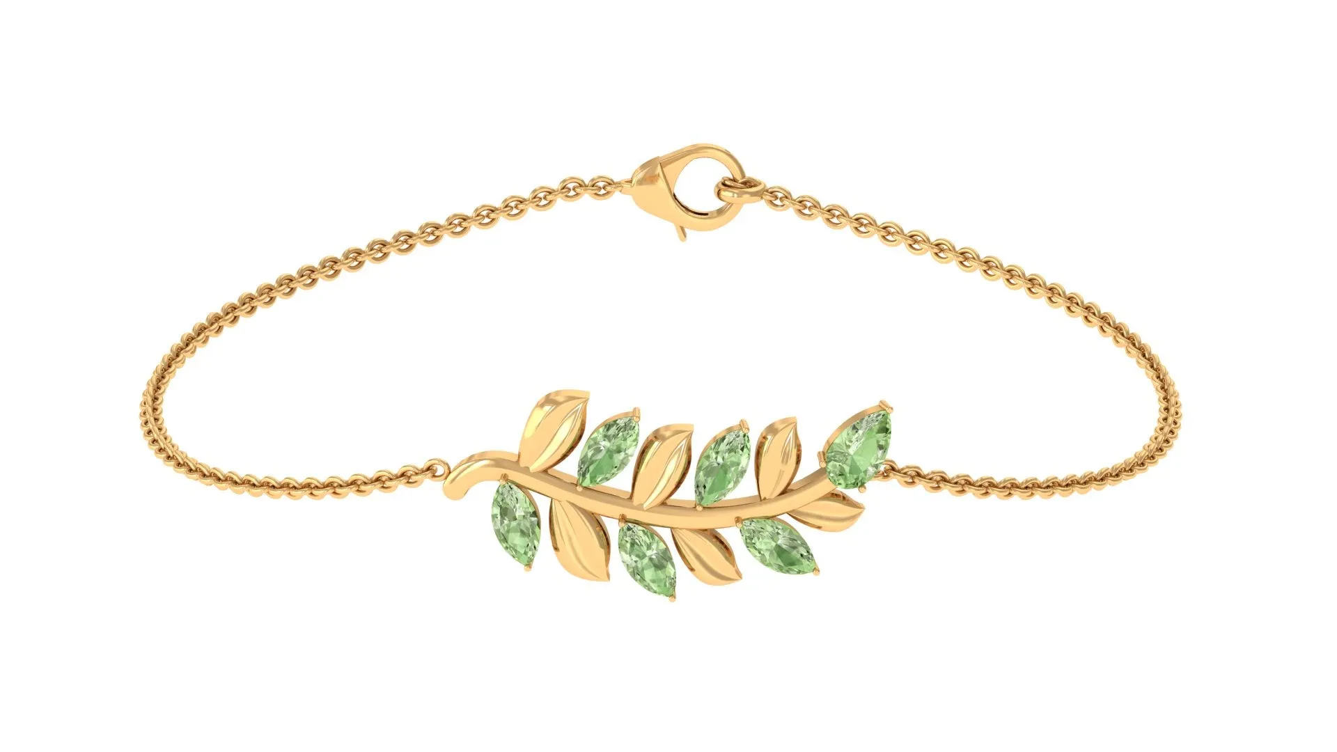 Marquise and Pear Cut Green Sapphire Leaf Chain Bracelet