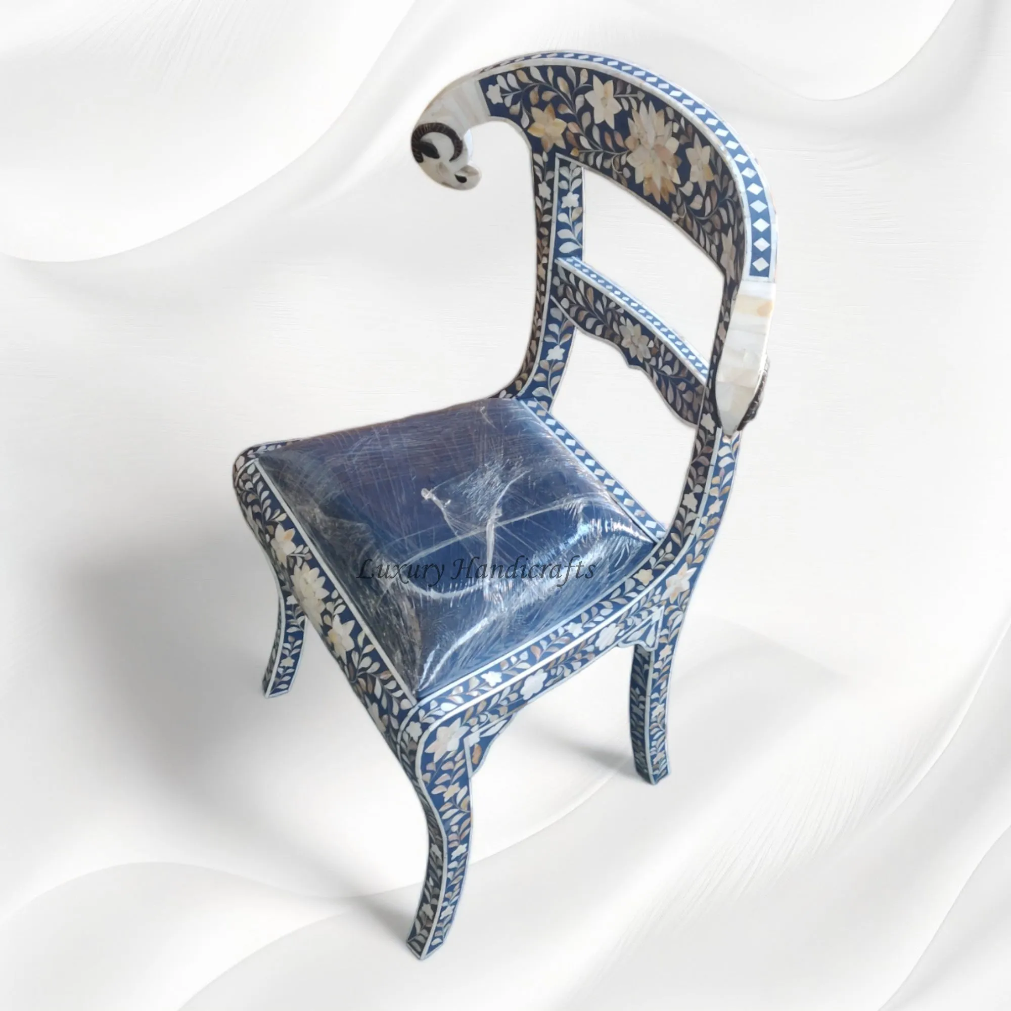 MOP Inlay Floral Rams Head Chair Blue