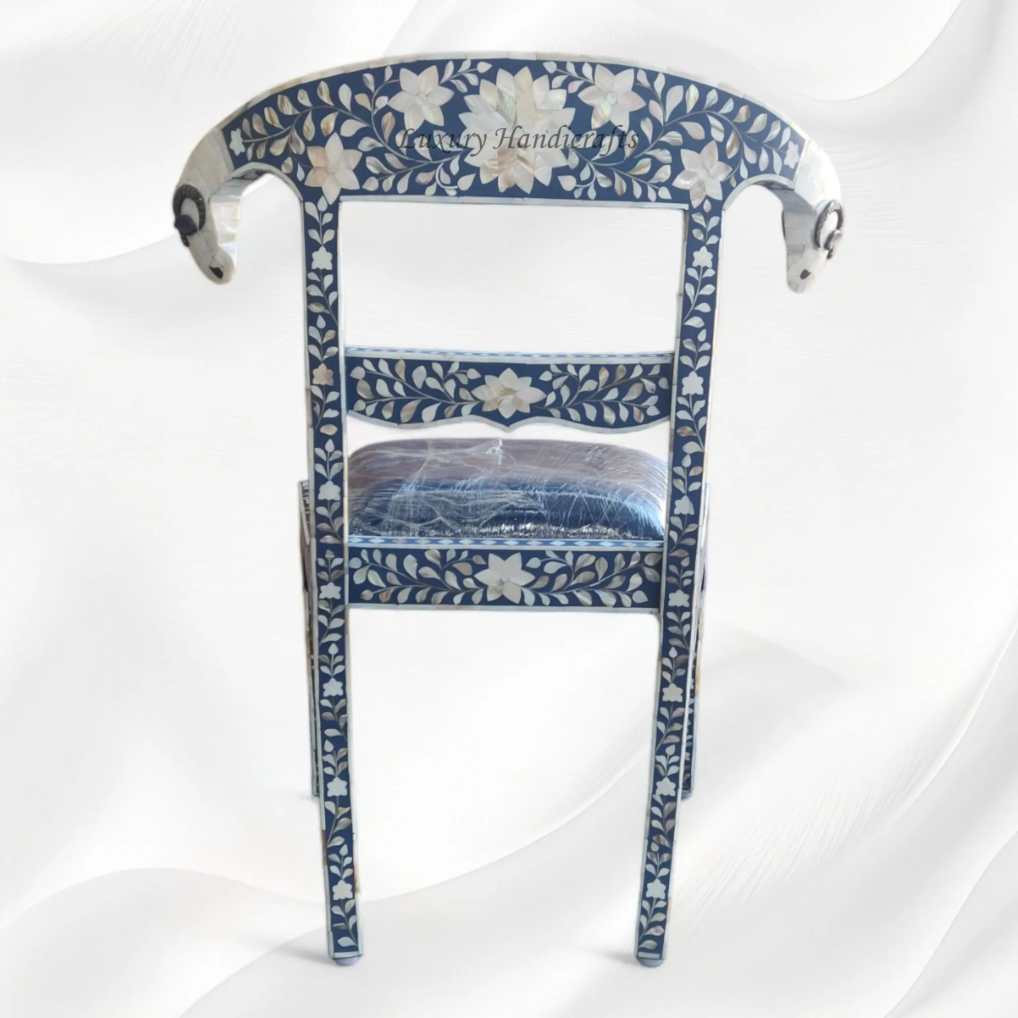 MOP Inlay Floral Rams Head Chair Blue