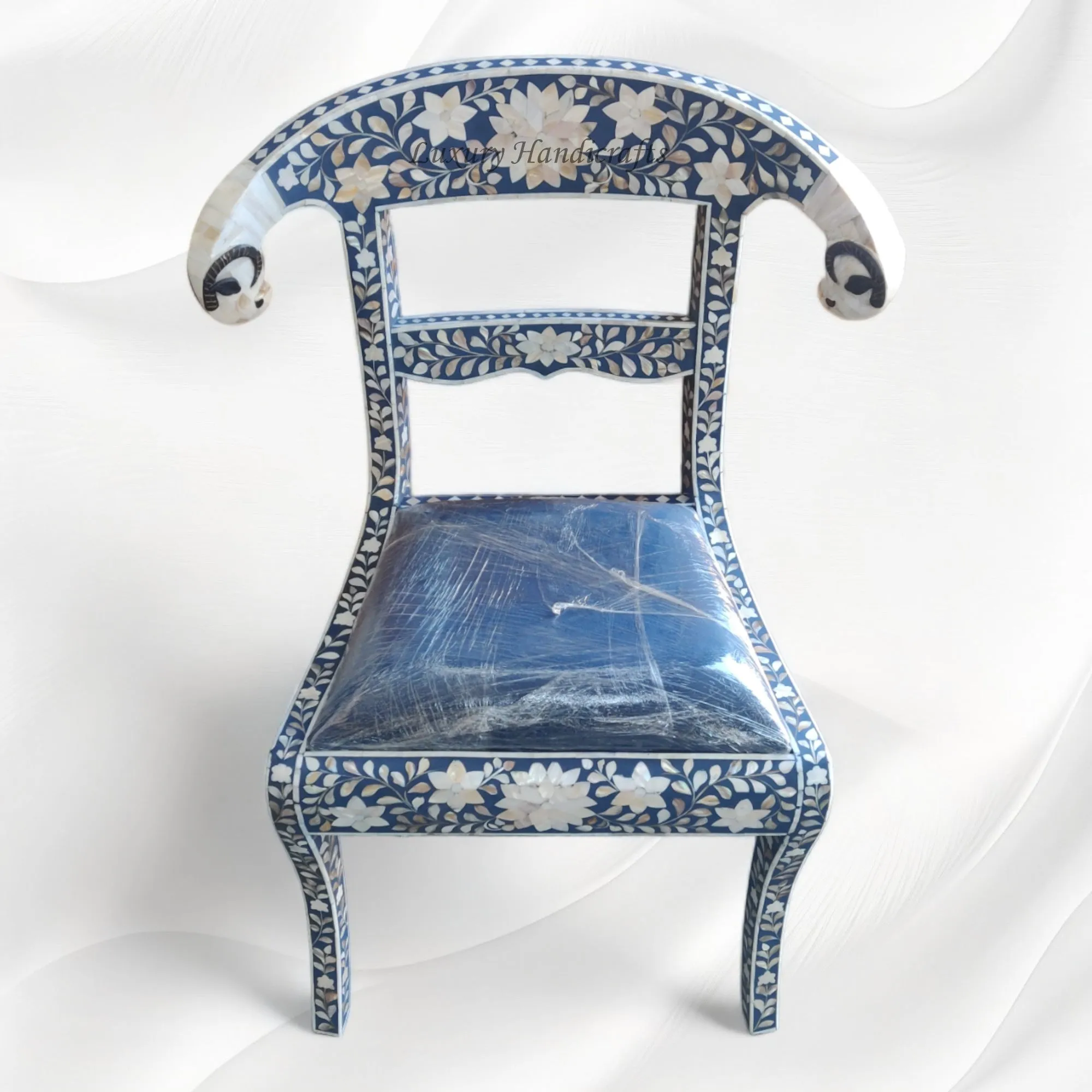 MOP Inlay Floral Rams Head Chair Blue